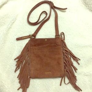 Lucky Brand Cognac Suede Fringe Crossbody Bag